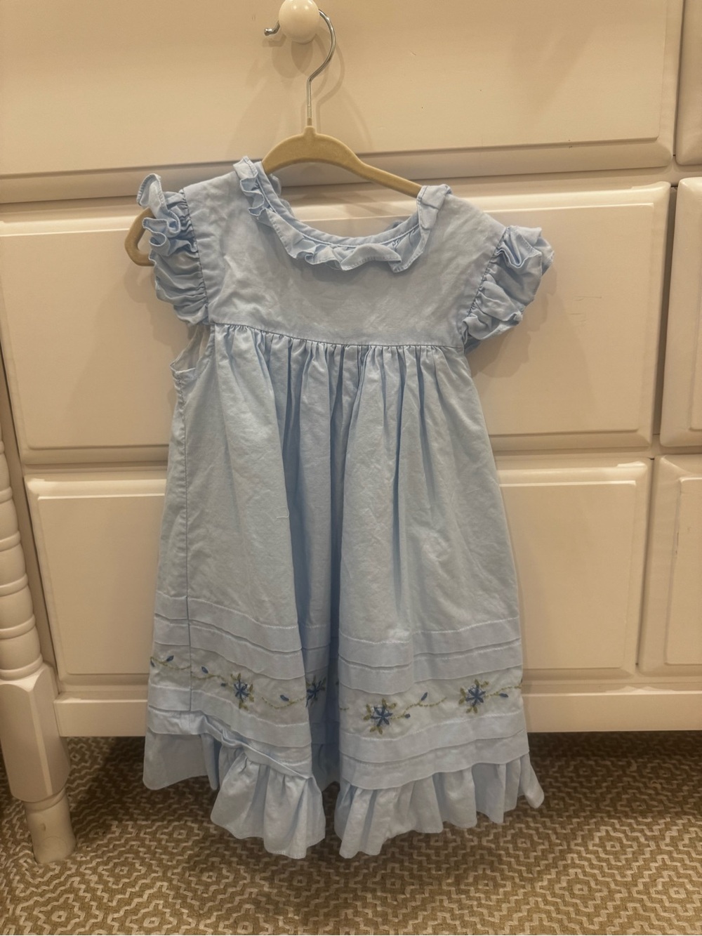 The Oaks Apparel Light Blue Ruffle Sleeve Girls' Floral Hem Dress
